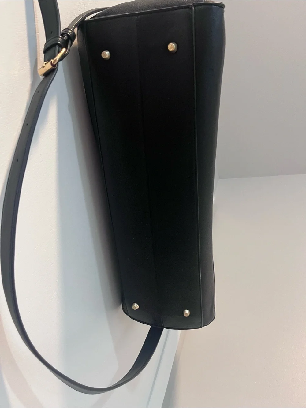 Black Leather Laptop Tote with Detachable Strap